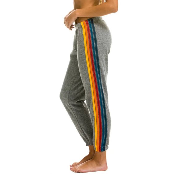 Aviator Nation 5 Stripe Sweatpants Joggers Womens Large Gray Cotton Stitch Cuff - Picture 14 of 14